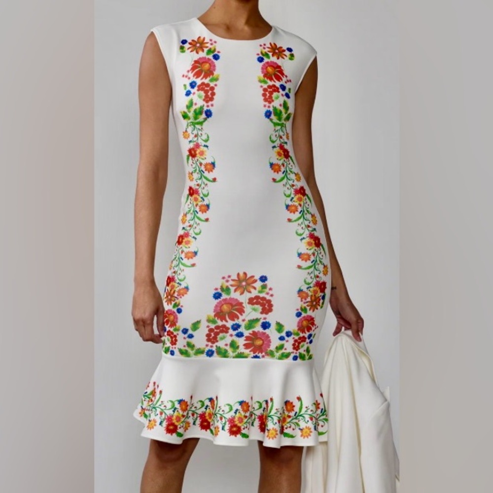 Floral White Sleeveless Dress